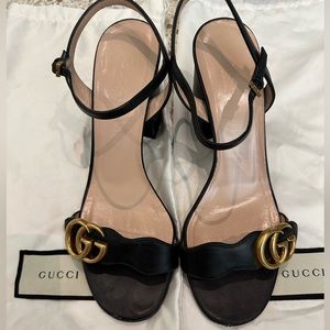 Gucci GG Marmont logo Black mid-heel sandals. Size 37.5